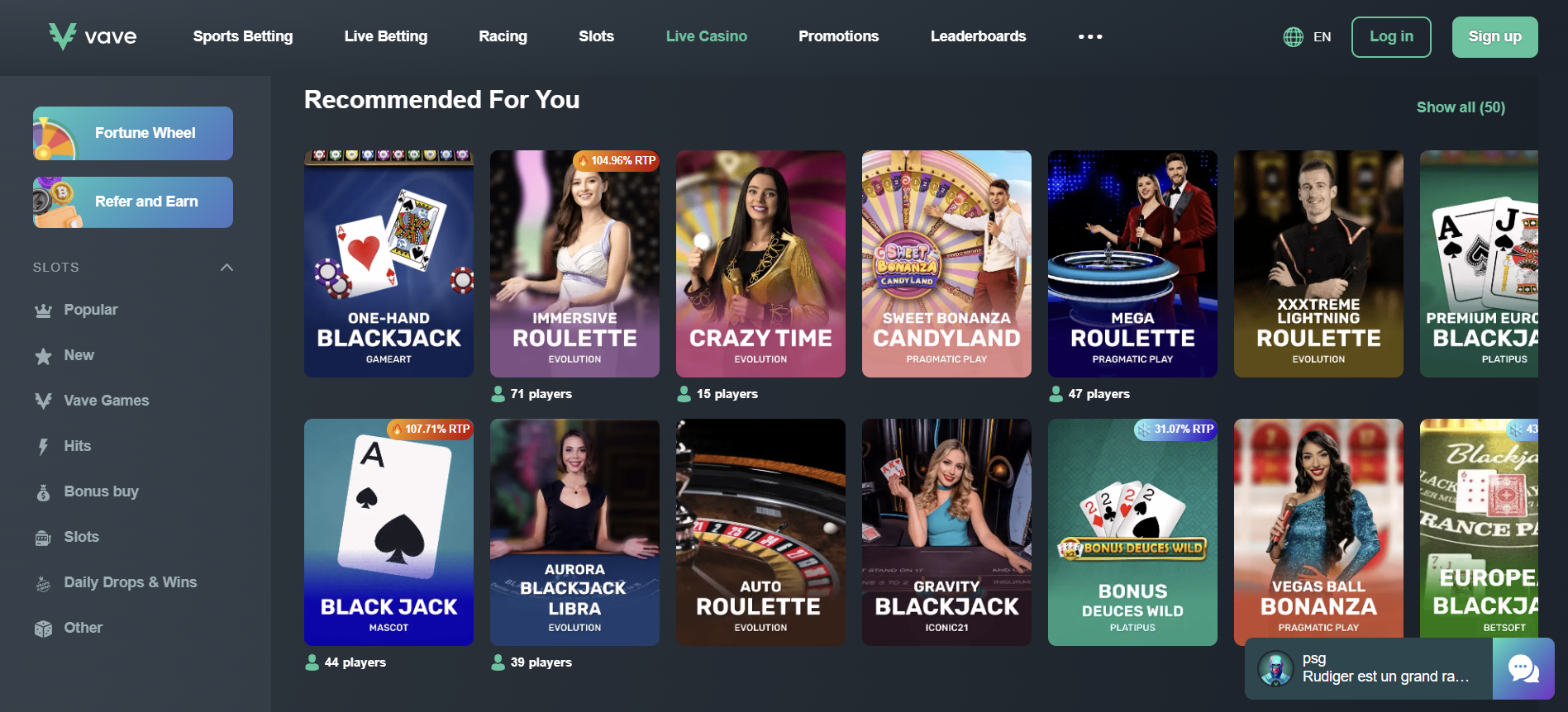 Vave Live Casino Page Vave Live Casino Page