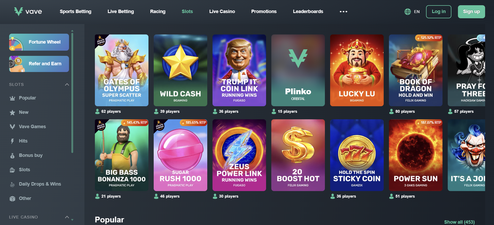 Vave Casino Homepage Vave Casino Homepage