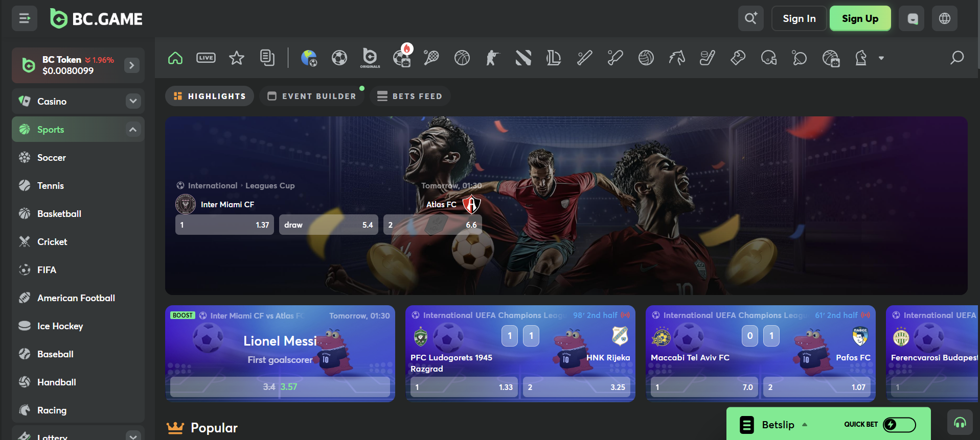 BC.Game Sportsbook Homepage BC.Game Sportsbook Homepage