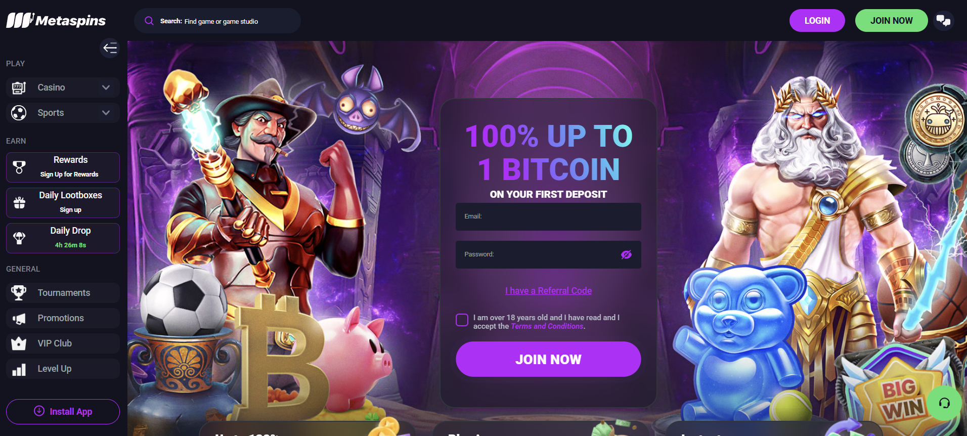 MetaSpins Casino Homepage MetaSpins Casino Homepage