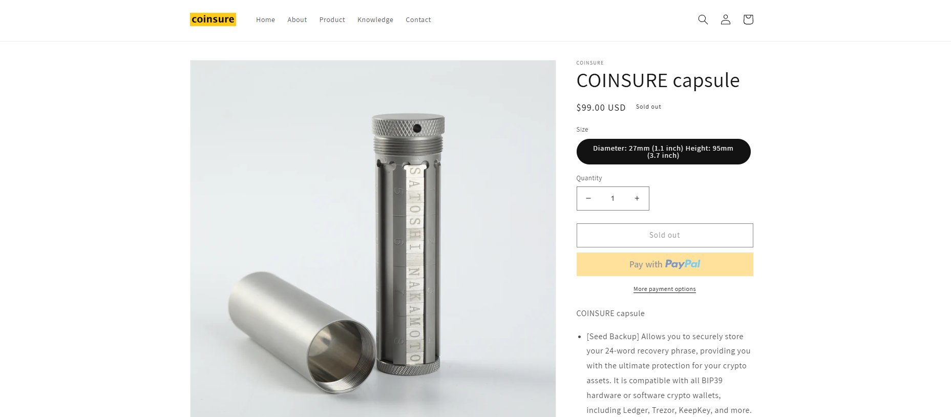 COINSURE Capsule Wallet Homepage COINSURE Capsule Wallet Homepage