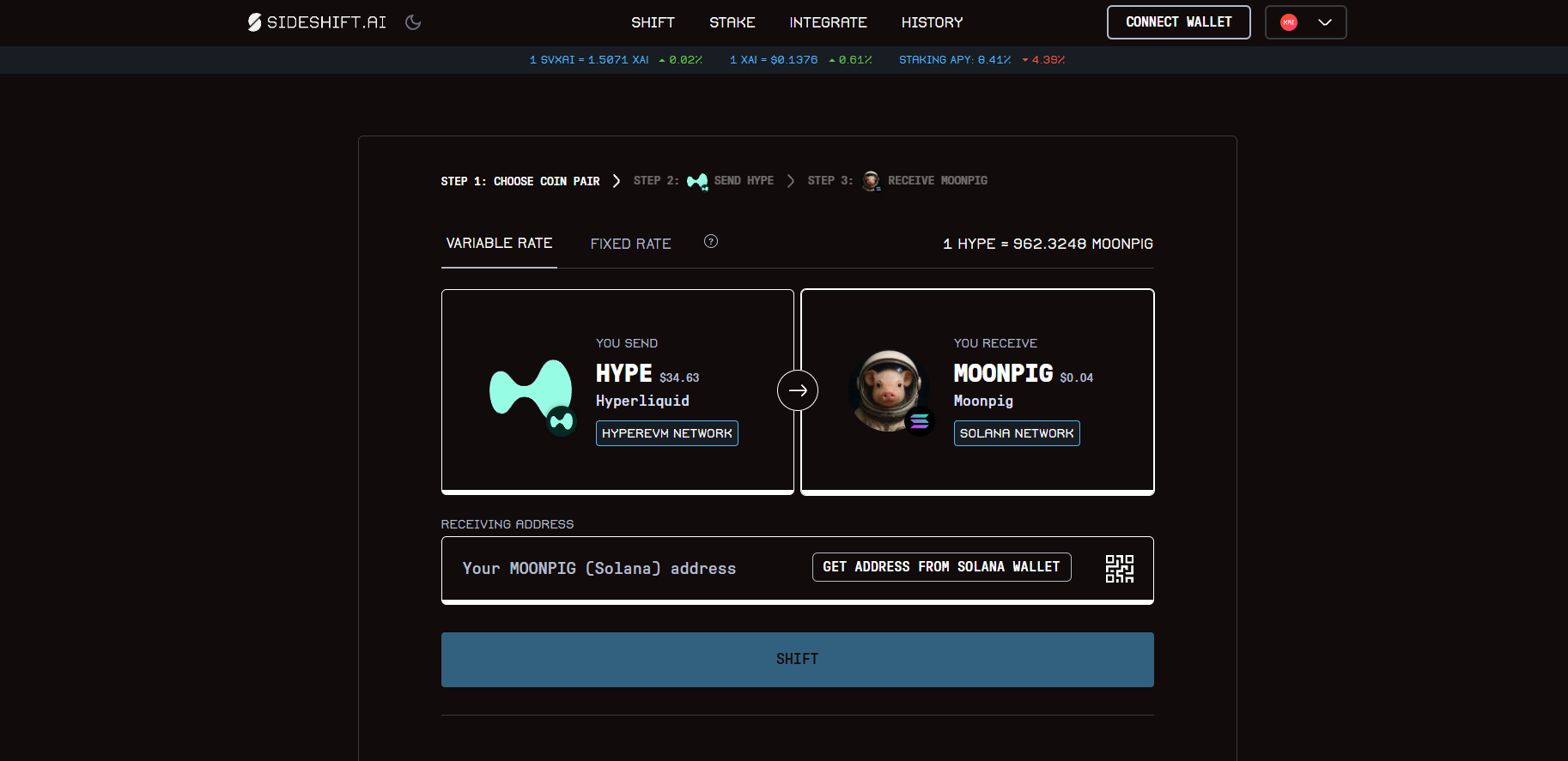 SideShift.ai Homepage