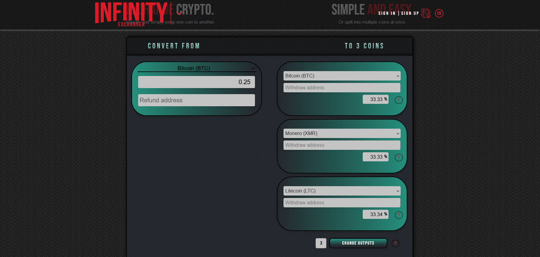 Infinity Exchanger Dashboard Infinity Exchanger Dashboard