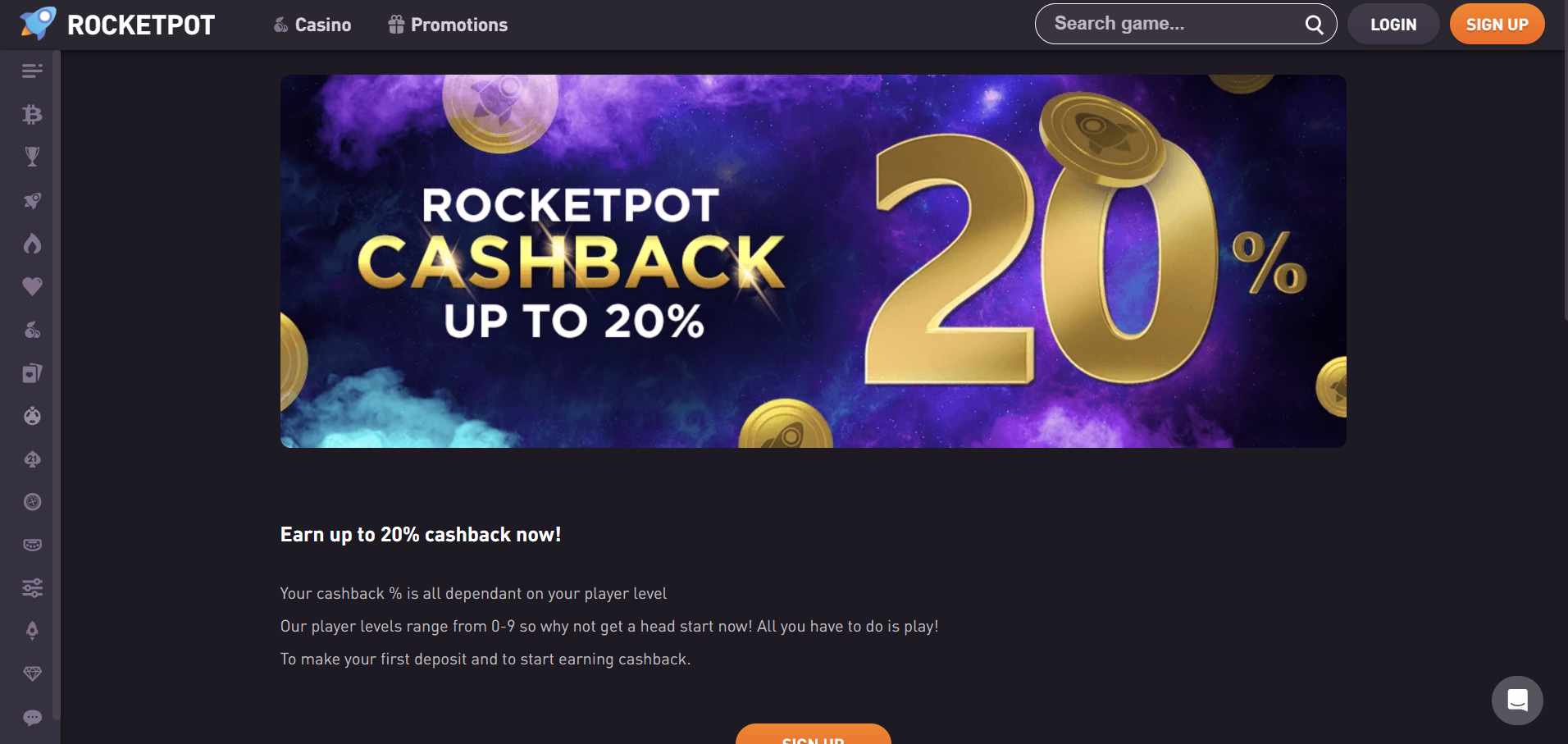Rocketpot Cashback Bonus Page Rocketpot Cashback Bonus Page