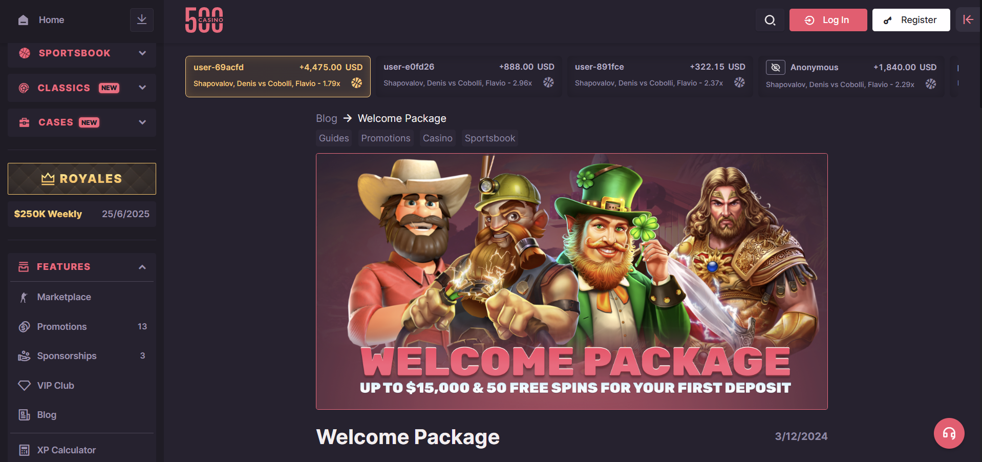 500 Casino Welcome offer with Free Spins 500 Casino Welcome offer with Free Spins