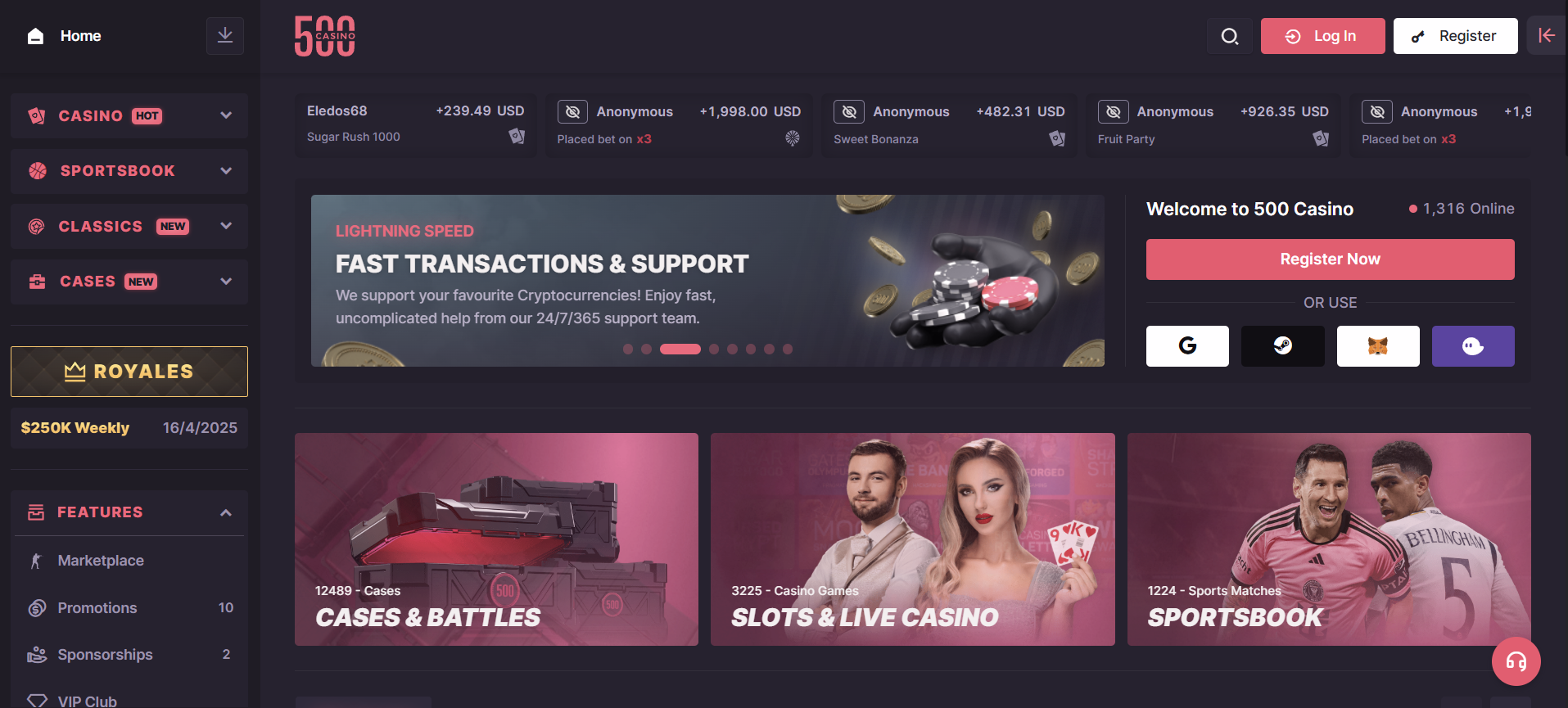 500 Casino Homepage