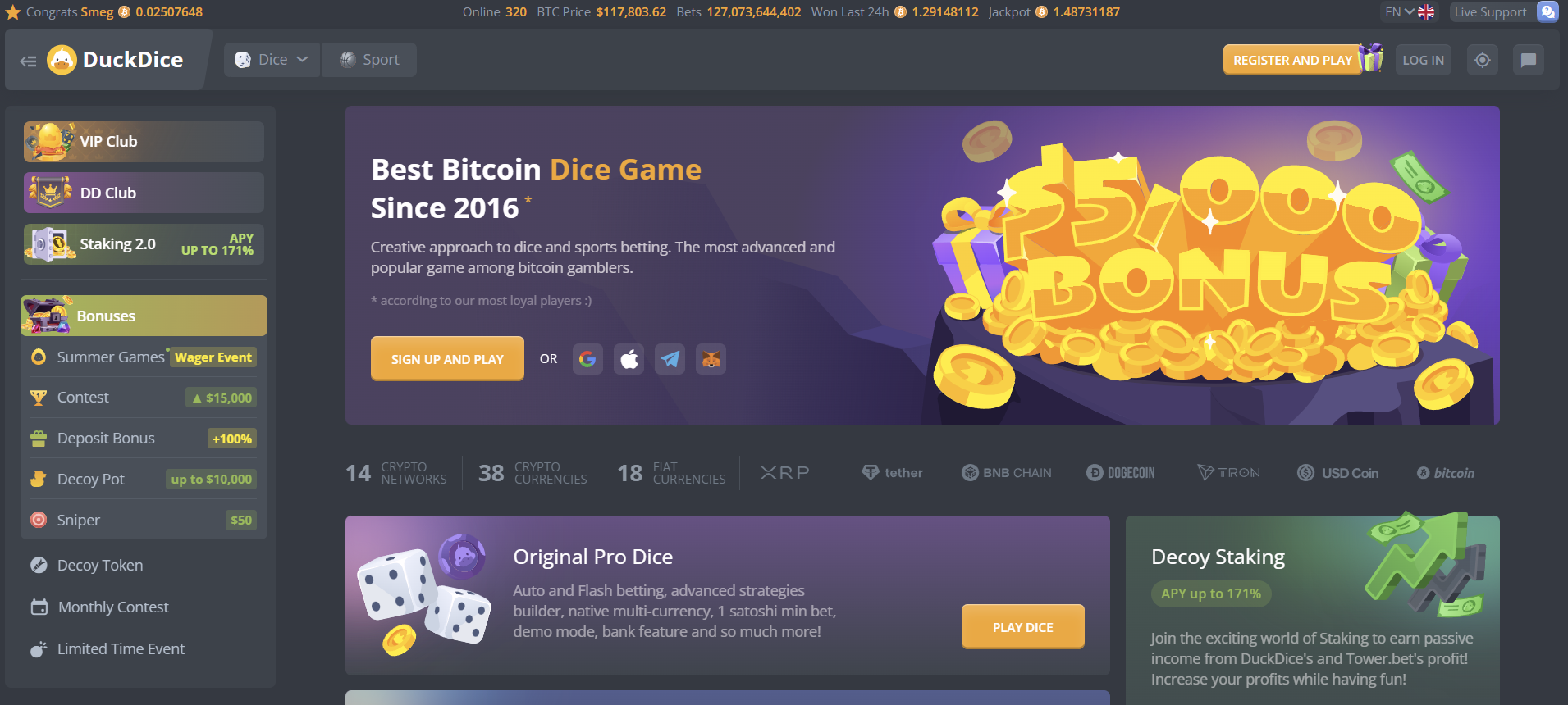 DuckDice Homepage